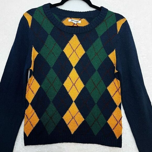 American Eagle Argyle Knit Sweater Navy Yellow Green Size M NWOT Preppy Academia - Picture 7 of 12